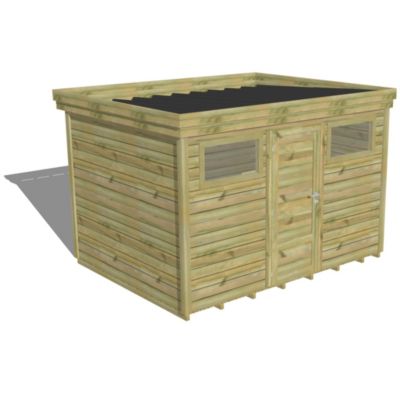 ABRI DE JARDIN bois Pin autoclave 27mm - 3,44x2,64m / 9,1m2 - Bac acier - Plancher bois