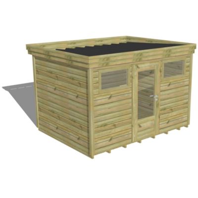 ABRI DE JARDIN bois Pin autoclave 27mm - 3,44x2,64m / 9,1m2 - Bac acier - Plancher bois