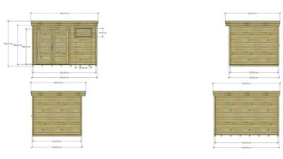 ABRI DE JARDIN bois Pin autoclave 27mm - 3,44x2,64m / 9,1m2 - Bac acier - Plancher bois