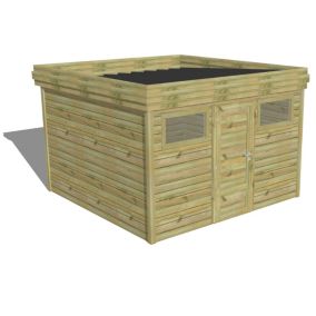 ABRI DE JARDIN bois Pin autoclave 27mm - 3,44x3,44m / 11,8m2 - Bac acier - Abri Français