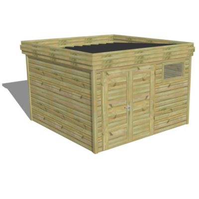 ABRI DE JARDIN bois Pin autoclave 27mm - 3,44x3,44m / 11,8m2 - Bac acier - Abri Français