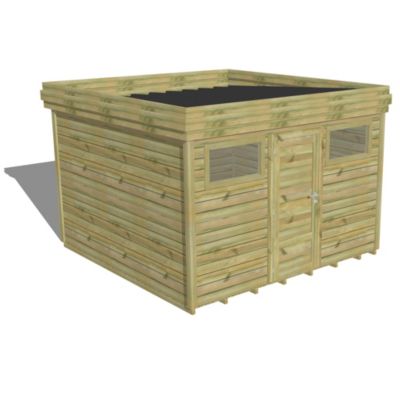 ABRI DE JARDIN bois Pin autoclave 27mm - 3,44x3,44m / 11,8m2 - Bac acier - Plancher bois