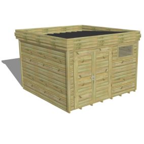 ABRI DE JARDIN bois Pin autoclave 27mm - 3,44x3,44m / 11,8m2 - Bac acier - Plancher bois