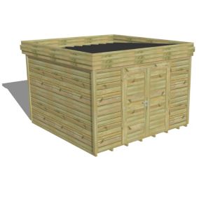 ABRI DE JARDIN bois Pin autoclave 27mm - 3,44x3,44m / 11,8m2 - Bac acier - Plancher bois