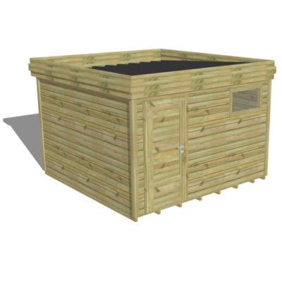 ABRI DE JARDIN bois Pin autoclave 27mm - 3,44x3,44m / 11,8m2 - Bac acier - Plancher bois