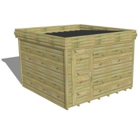 ABRI DE JARDIN bois Pin autoclave 27mm - 3,44x3,44m / 11,8m2 - Bac acier - Plancher bois