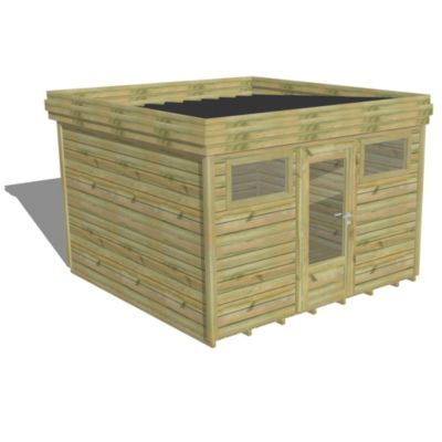 ABRI DE JARDIN bois Pin autoclave 27mm - 3,44x3,44m / 11,8m2 - Bac acier - Plancher bois