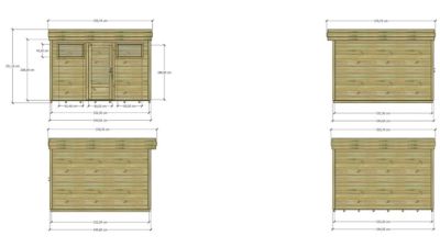 ABRI DE JARDIN bois Pin autoclave 27mm - 3,44x3,44m / 11,8m2 - Bac acier - Plancher bois