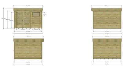 ABRI DE JARDIN bois Pin autoclave 27mm - 3,44x3,44m / 11,8m2 - Bac acier - Plancher bois