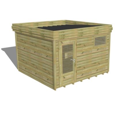 ABRI DE JARDIN bois Pin autoclave 27mm - 3,44x3,44m / 11,8m2 - Bac acier - Plancher bois