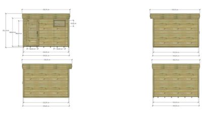 ABRI DE JARDIN bois Pin autoclave 27mm - 3,44x3,44m / 11,8m2 - Bac acier - Plancher bois