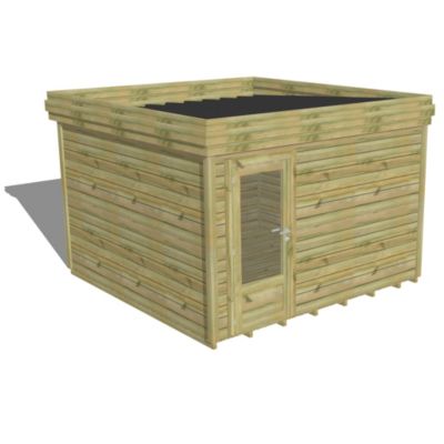 ABRI DE JARDIN bois Pin autoclave 27mm - 3,44x3,44m / 11,8m2 - Bac acier - Plancher bois