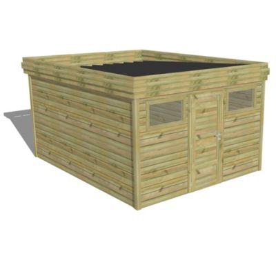 ABRI DE JARDIN bois Pin autoclave 27mm - 3,44x4,34m / 14,9m2 - Bac acier - Abri Français