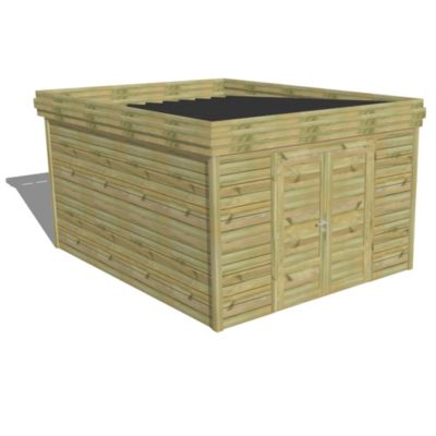 ABRI DE JARDIN bois Pin autoclave 27mm - 3,44x4,34m / 14,9m2 - Bac acier - Abri Français