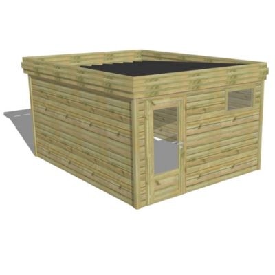 ABRI DE JARDIN bois Pin autoclave 27mm - 3,44x4,34m / 14,9m2 - Bac acier - Abri Français