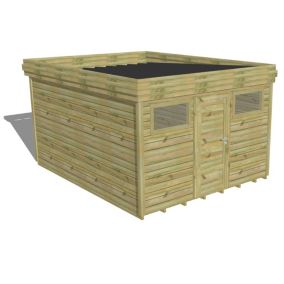 ABRI DE JARDIN bois Pin autoclave 27mm - 3,44x4,34m / 14,9m2 - Bac acier - Plancher bois