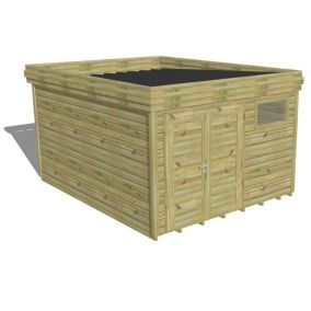 ABRI DE JARDIN bois Pin autoclave 27mm - 3,44x4,34m / 14,9m2 - Bac acier - Plancher bois