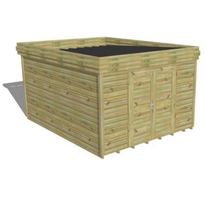 ABRI DE JARDIN bois Pin autoclave 27mm - 3,44x4,34m / 14,9m2 - Bac acier - Plancher bois