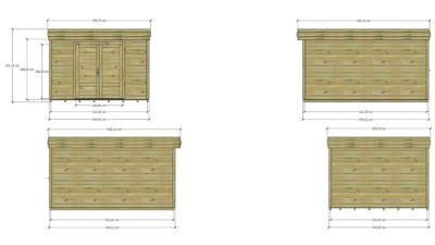 ABRI DE JARDIN bois Pin autoclave 27mm - 3,44x4,34m / 14,9m2 - Bac acier - Plancher bois