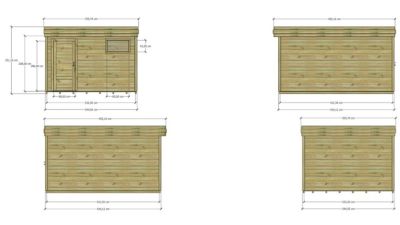 ABRI DE JARDIN bois Pin autoclave 27mm - 3,44x4,34m / 14,9m2 - Bac acier - Plancher bois