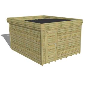 ABRI DE JARDIN bois Pin autoclave 27mm - 3,44x4,34m / 14,9m2 - Bac acier - Plancher bois