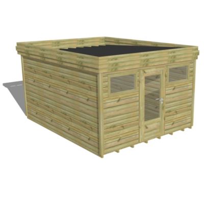 ABRI DE JARDIN bois Pin autoclave 27mm - 3,44x4,34m / 14,9m2 - Bac acier - Plancher bois