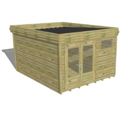 ABRI DE JARDIN bois Pin autoclave 27mm - 3,44x4,34m / 14,9m2 - Bac acier - Plancher bois