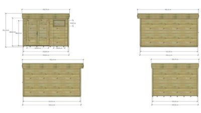 ABRI DE JARDIN bois Pin autoclave 27mm - 3,44x4,34m / 14,9m2 - Bac acier - Plancher bois