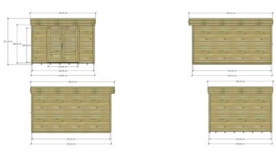 ABRI DE JARDIN bois Pin autoclave 27mm - 3,44x4,34m / 14,9m2 - Bac acier - Plancher bois