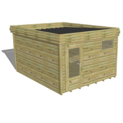 ABRI DE JARDIN bois Pin autoclave 27mm - 3,44x4,34m / 14,9m2 - Bac acier - Plancher bois