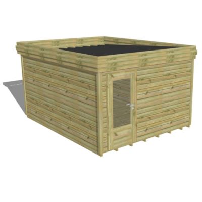 ABRI DE JARDIN bois Pin autoclave 27mm - 3,44x4,34m / 14,9m2 - Bac acier - Plancher bois