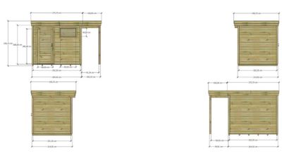 ABRI DE JARDIN bois Pin autoclave 27mm - 3,64x2,14m / 7,8m2 - Bac acier - Plancher bois