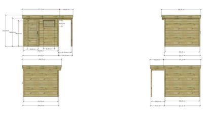 ABRI DE JARDIN bois Pin autoclave 27mm - 3,64x2,64m / 9,6m2 - Bac acier - Abri Français