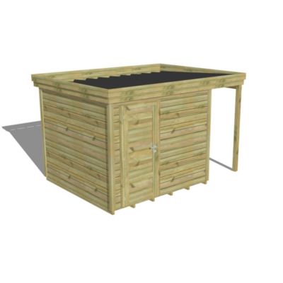 ABRI DE JARDIN bois Pin autoclave 27mm - 3,64x2,64m / 9,6m2 - Bac acier - Plancher bois