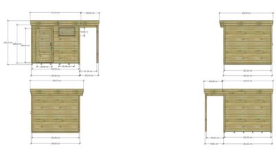 ABRI DE JARDIN bois Pin autoclave 27mm - 3,64x2,64m / 9,6m2 - Bac acier - Plancher bois