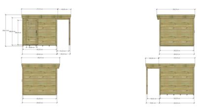 ABRI DE JARDIN bois Pin autoclave 27mm - 3,64x2,64m / 9,6m2 - Bac acier - Plancher bois