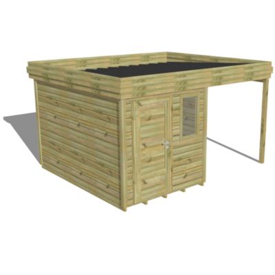 ABRI DE JARDIN bois Pin autoclave 27mm - 4,14x3,44m / 14,2m2 - Bac acier - Plancher bois