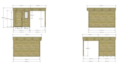 ABRI DE JARDIN bois Pin autoclave 27mm - 4,14x3,44m / 14,2m2 - Bac acier - Plancher bois