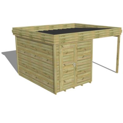 ABRI DE JARDIN bois Pin autoclave 27mm - 4,14x3,44m / 14,2m2 - Bac acier - Plancher bois