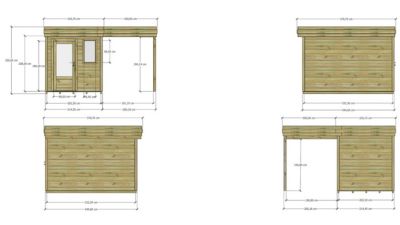 ABRI DE JARDIN bois Pin autoclave 27mm - 4,14x3,44m / 14,2m2 - Bac acier - Plancher bois