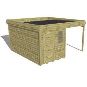 ABRI DE JARDIN bois Pin autoclave 27mm - 4,14x4,34m / 18m2 - Bac acier - Plancher bois