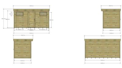 ABRI DE JARDIN bois Pin autoclave 27mm - 4,34x2,14m / 9,3m2 - Bac acier - Plancher bois