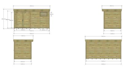 ABRI DE JARDIN bois Pin autoclave 27mm - 4,34x2,14m / 9,3m2 - Bac acier - Plancher bois