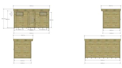 ABRI DE JARDIN bois Pin autoclave 27mm - 4,34x2,14m / 9,3m2 - Bac acier - Plancher bois