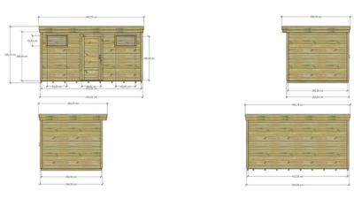 ABRI DE JARDIN bois Pin autoclave 27mm - 4,34x2,64m / 11,5m2 - Bac acier - Plancher bois