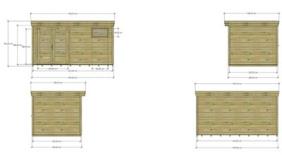 ABRI DE JARDIN bois Pin autoclave 27mm - 4,34x2,64m / 11,5m2 - Bac acier - Plancher bois