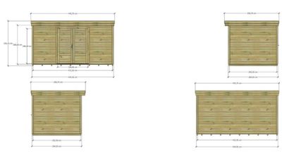 ABRI DE JARDIN bois Pin autoclave 27mm - 4,34x2,64m / 11,5m2 - Bac acier - Plancher bois