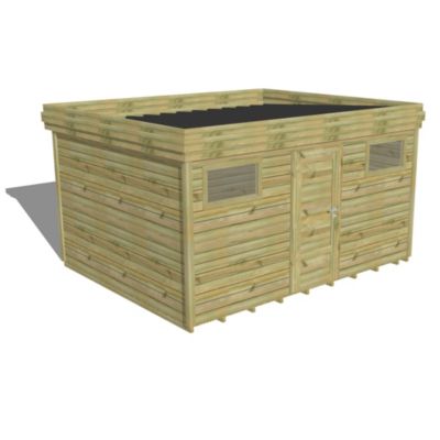 ABRI DE JARDIN bois Pin autoclave 27mm - 4,34x3,44m / 14,9m2 - Bac acier - Plancher bois