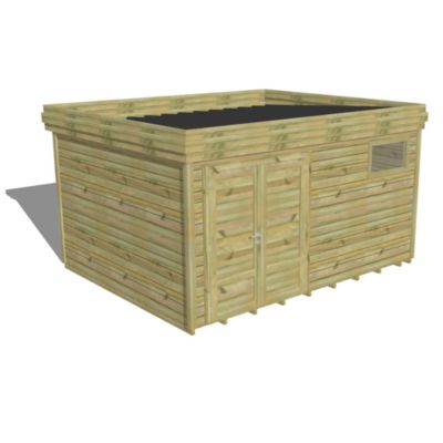 ABRI DE JARDIN bois Pin autoclave 27mm - 4,34x3,44m / 14,9m2 - Bac acier - Plancher bois