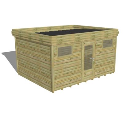 ABRI DE JARDIN bois Pin autoclave 27mm - 4,34x3,44m / 14,9m2 - Bac acier - Plancher bois